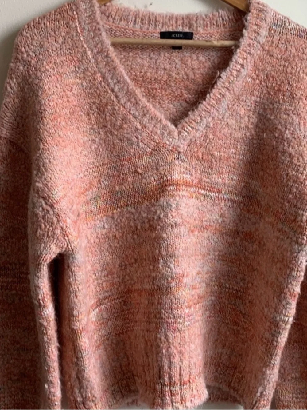 J. Crew Space Dye Orangle Multi Pink Bouclé V-Neck Sweater